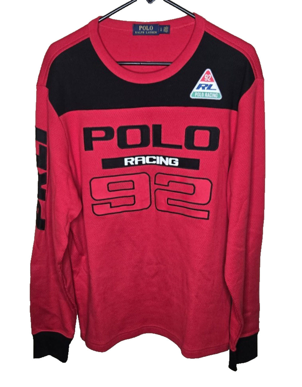 Polo Ralph Lauren Waffle-knit Cotton Racing Tee "Polo Racing 92" Size Large
